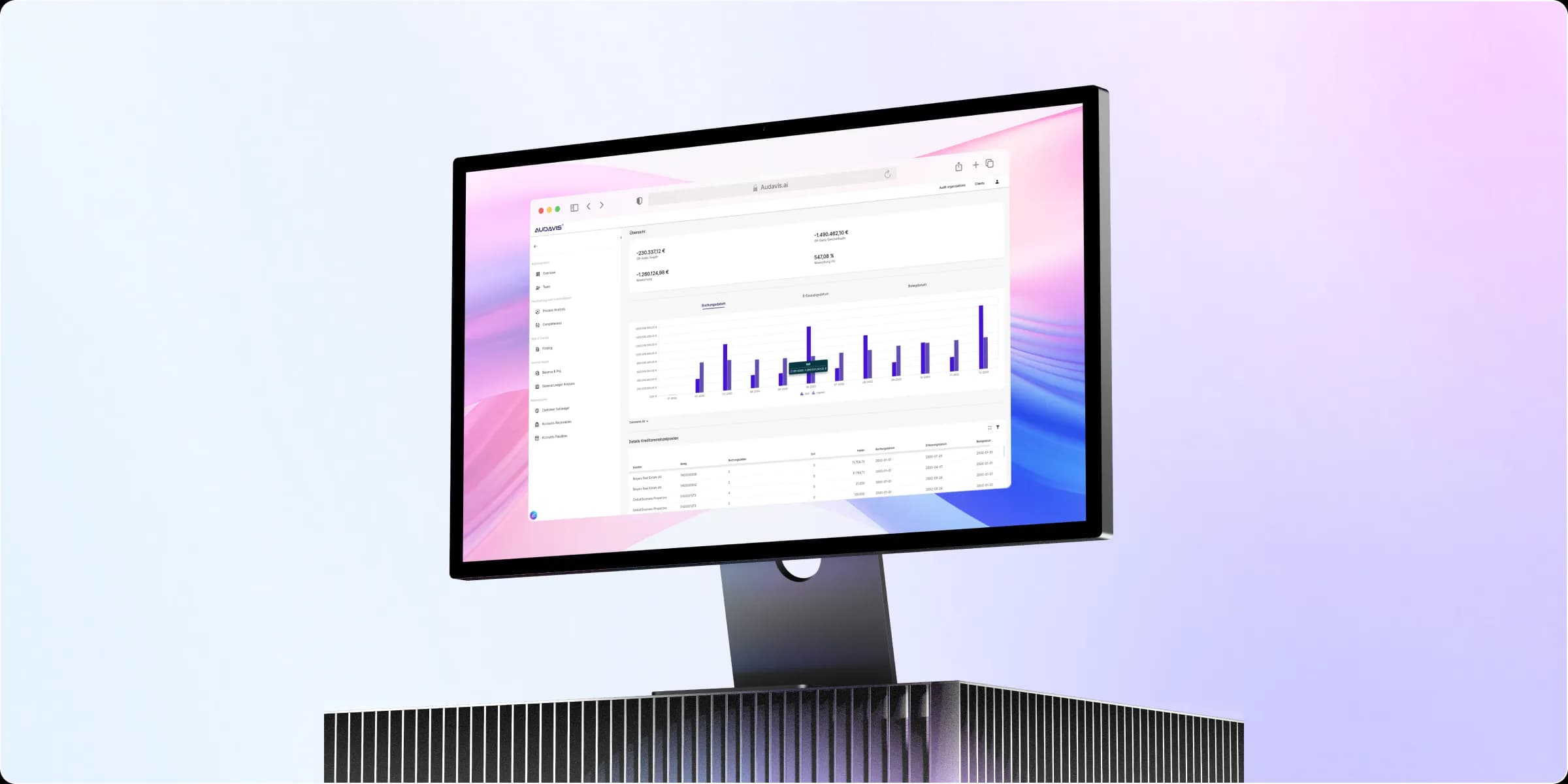 Audavis dashboard on monitor screen